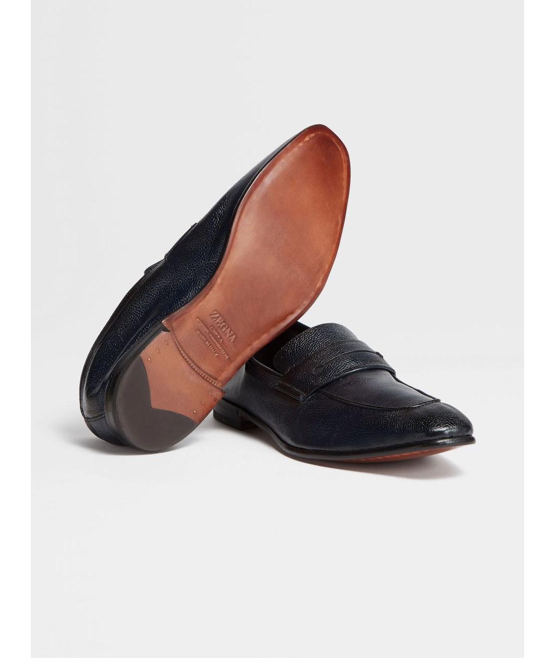 ERMENEGILDO ZEGNA Темно-синие кожаные лоферы, фото 2