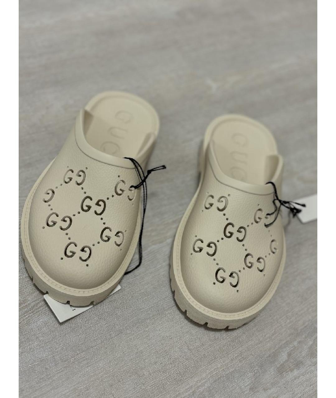 GUCCI Бежевые резиновые сабо, фото 4