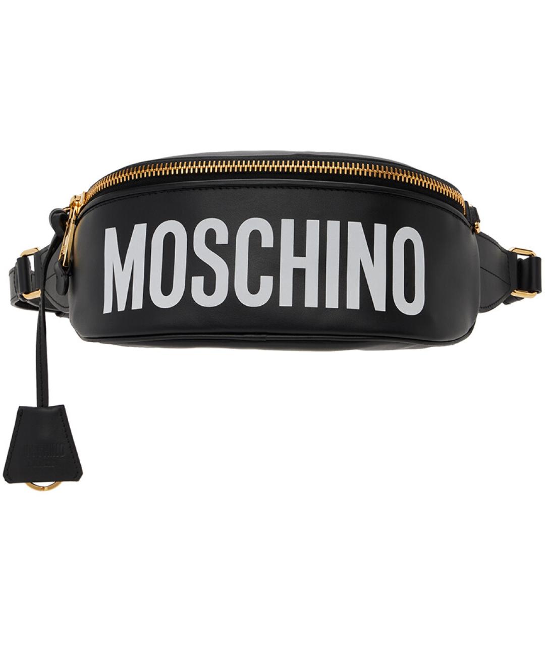 MOSCHINO Черная кожаная поясная сумка, фото 1