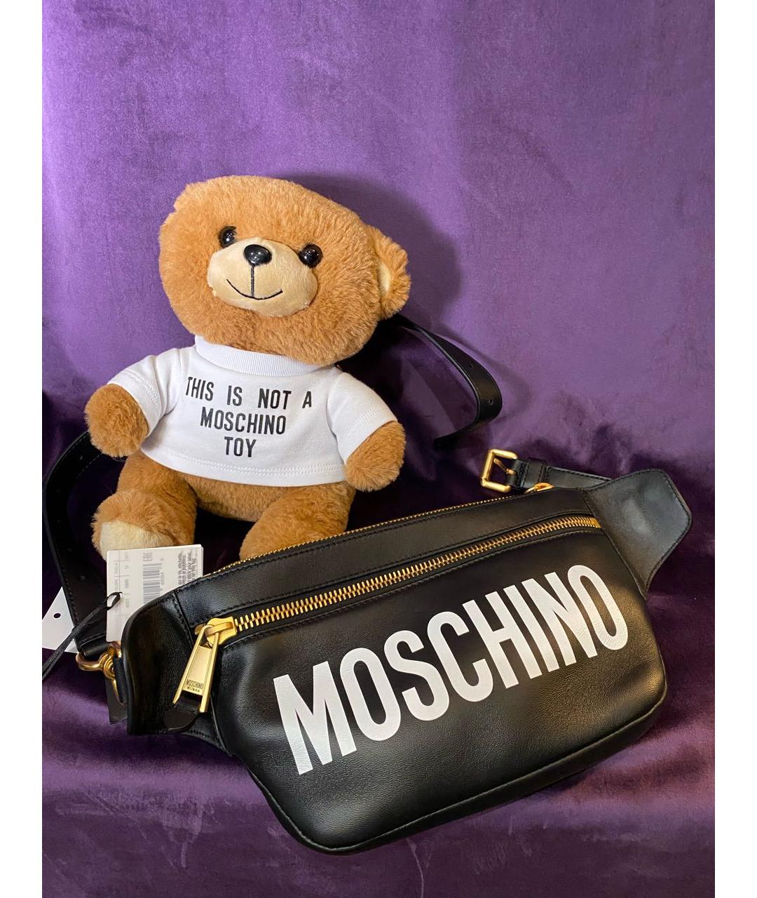 MOSCHINO Черная кожаная поясная сумка, фото 2