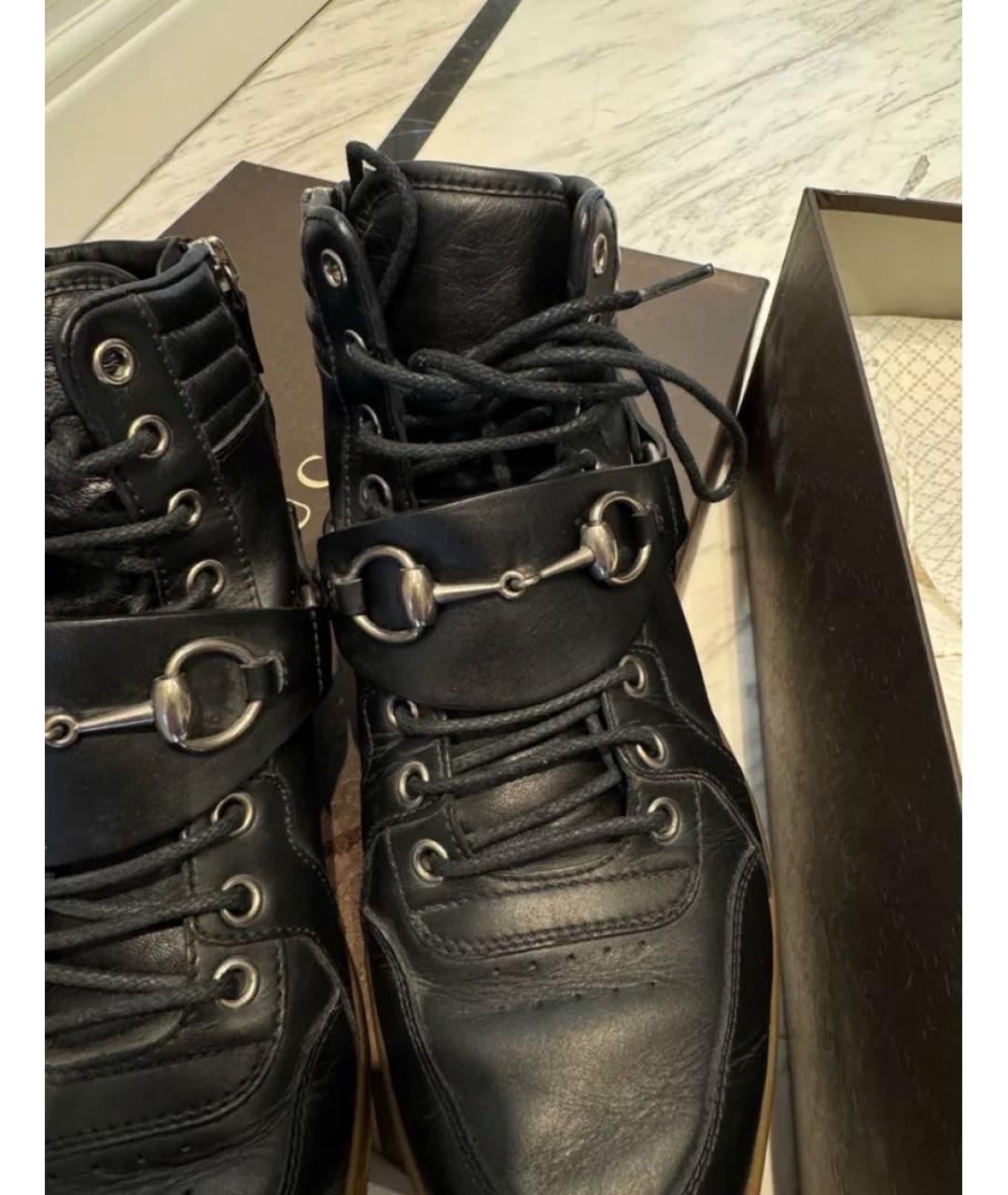 GUCCI Черные кожаные высокие кроссовки / кеды, фото 3