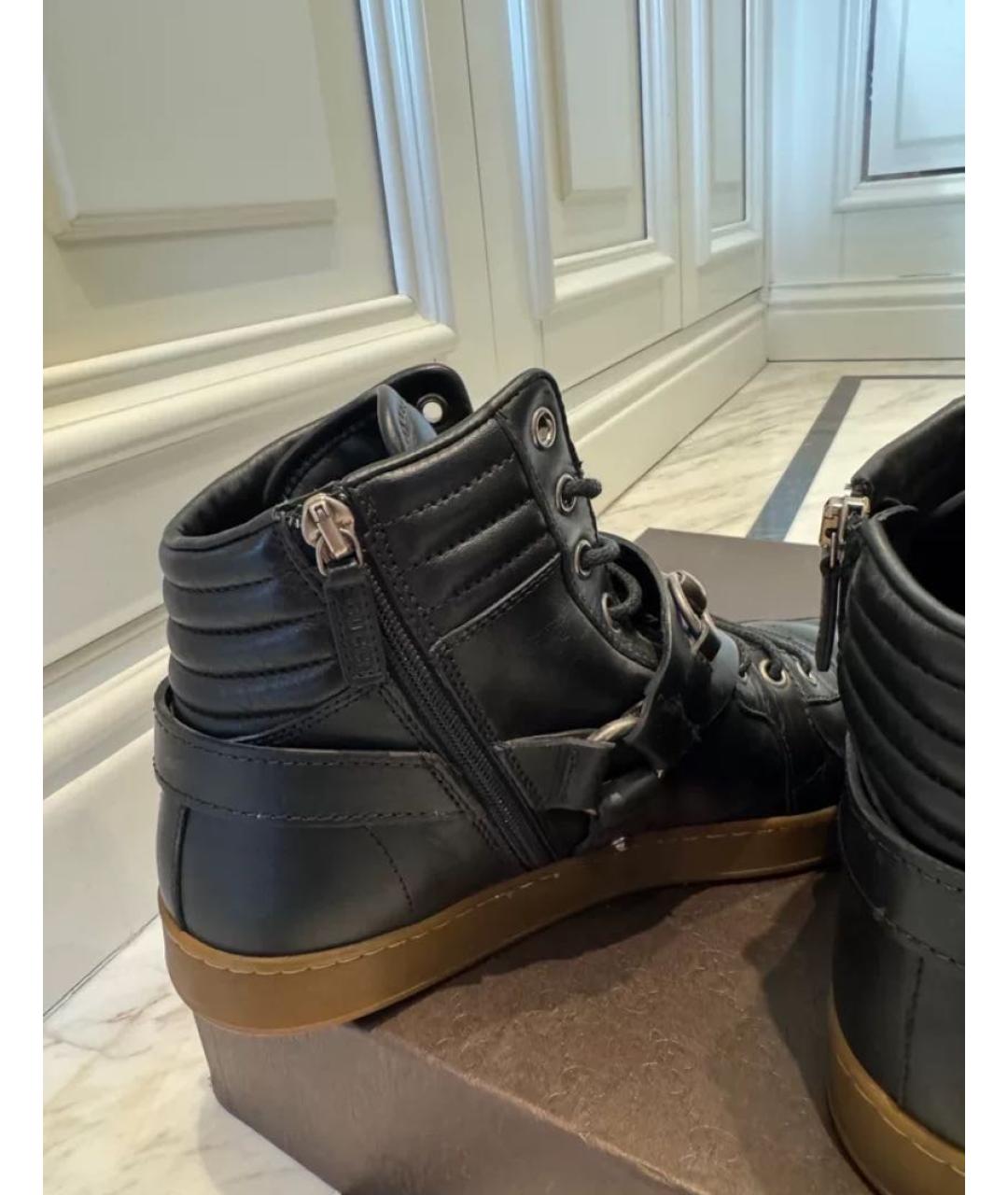 GUCCI Черные кожаные высокие кроссовки / кеды, фото 4