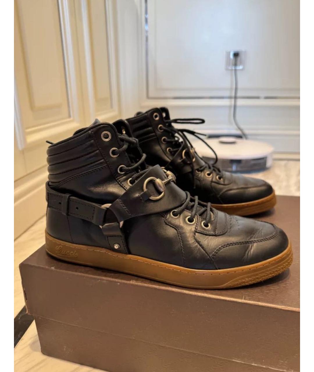 GUCCI Черные кожаные высокие кроссовки / кеды, фото 9