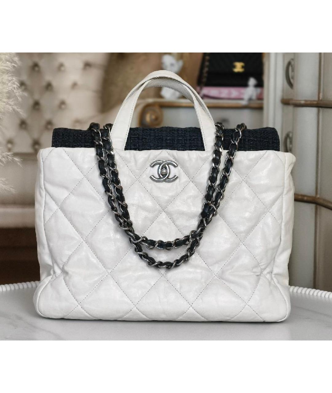 CHANEL Белая кожаная сумка тоут, фото 8