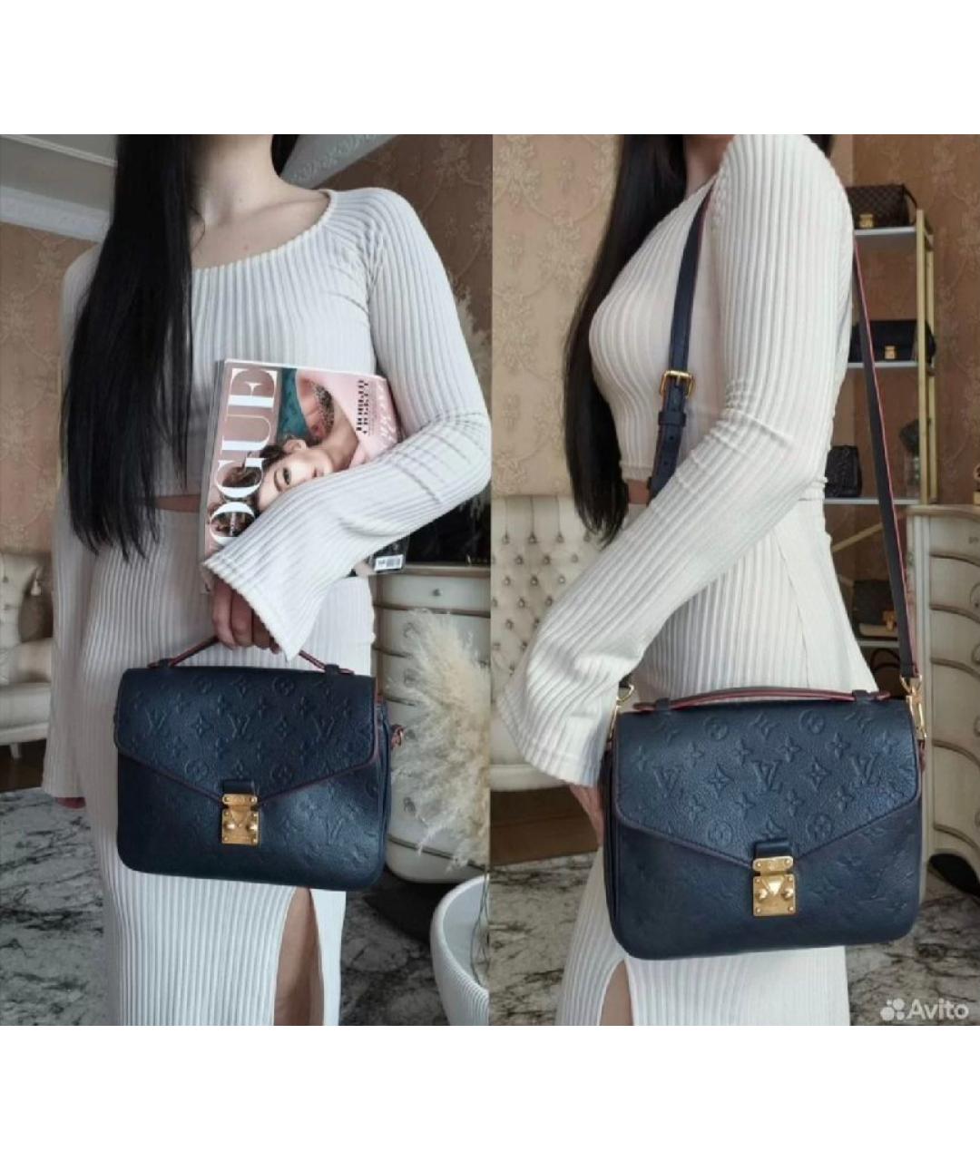 LOUIS VUITTON Темно-синяя кожаная сумка с короткими ручками, фото 4