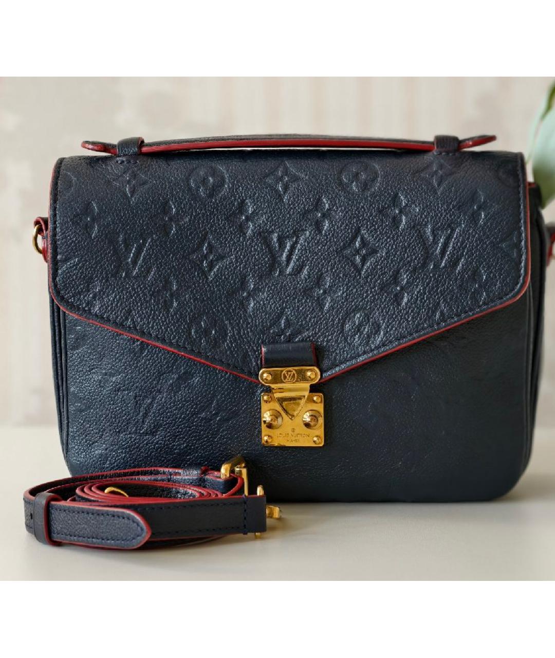 LOUIS VUITTON Темно-синяя кожаная сумка с короткими ручками, фото 8