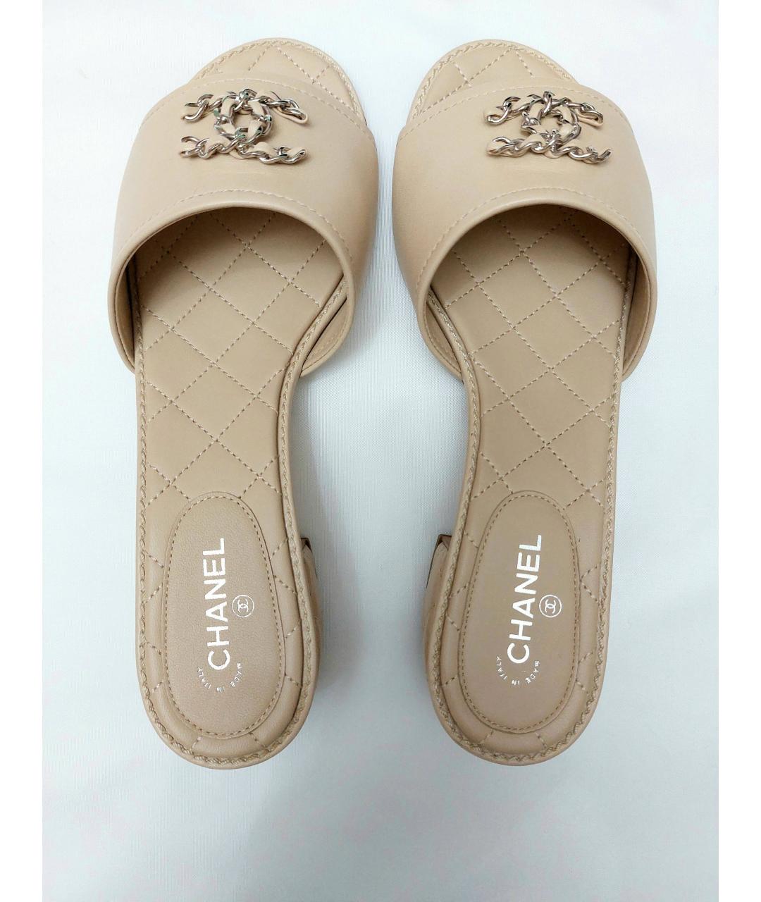 CHANEL Бежевые кожаные мюли, фото 2