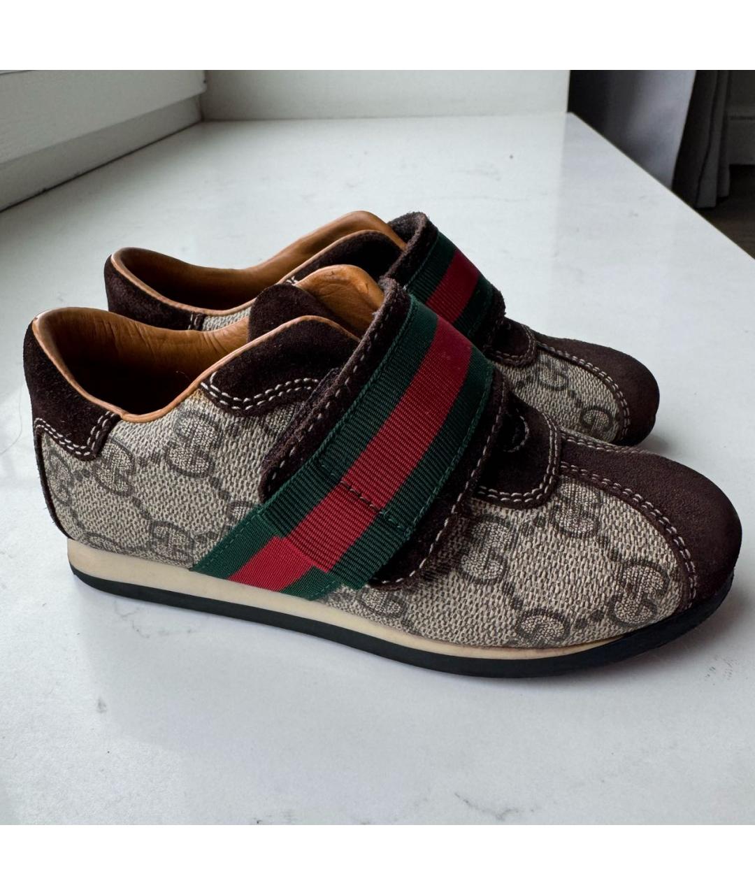 GUCCI Коричневые кожаные кеды, фото 7