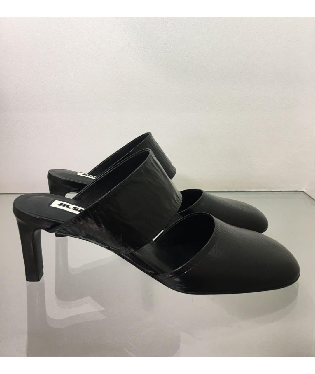 JIL SANDER Черные кожаные сабо, фото 5