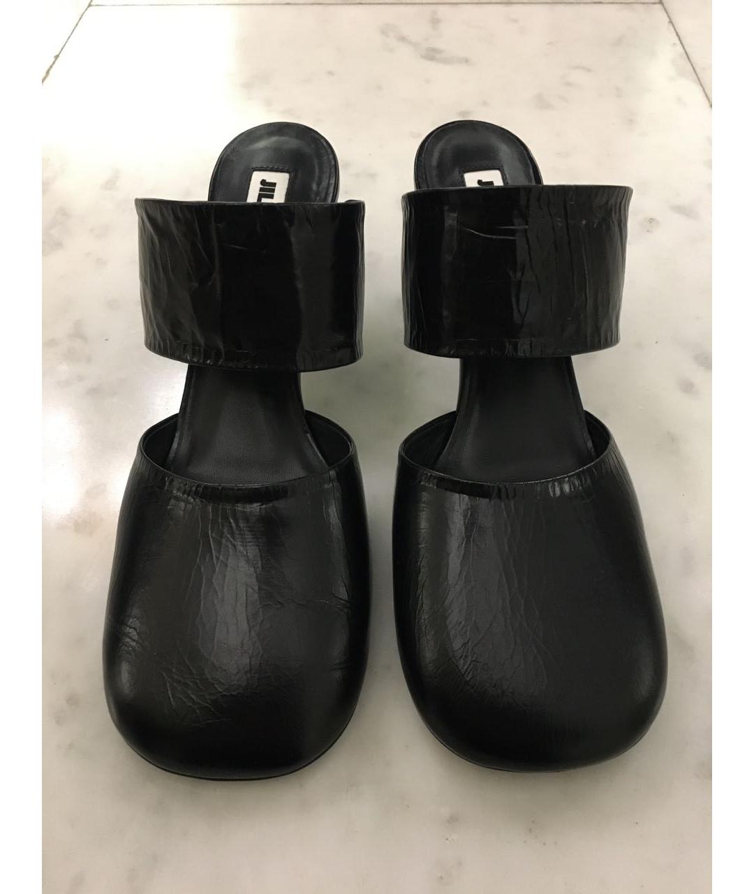 JIL SANDER Черные кожаные сабо, фото 2