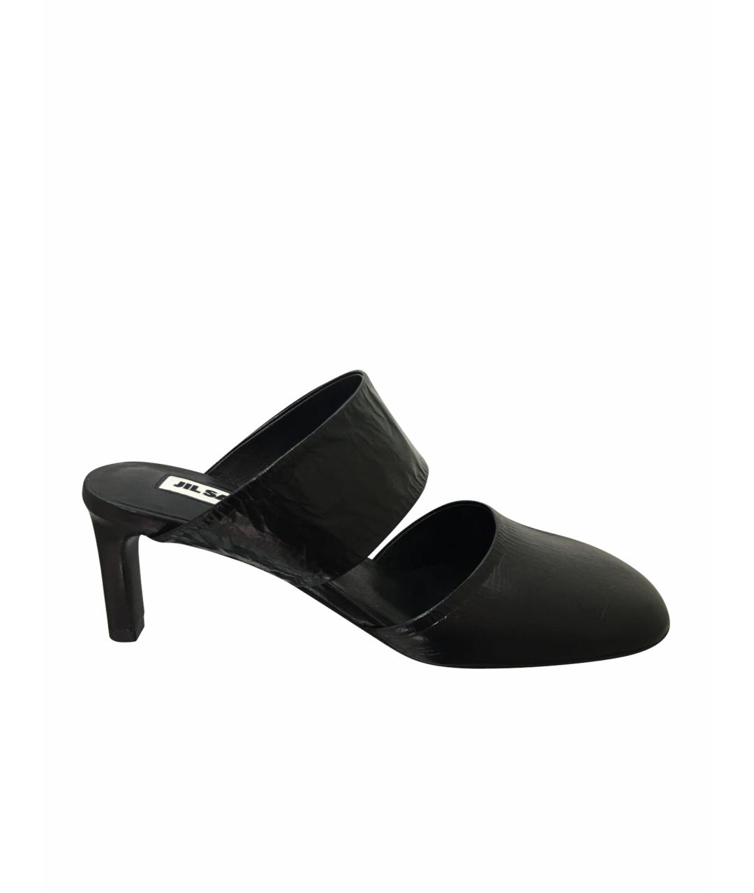JIL SANDER Черные кожаные сабо, фото 1