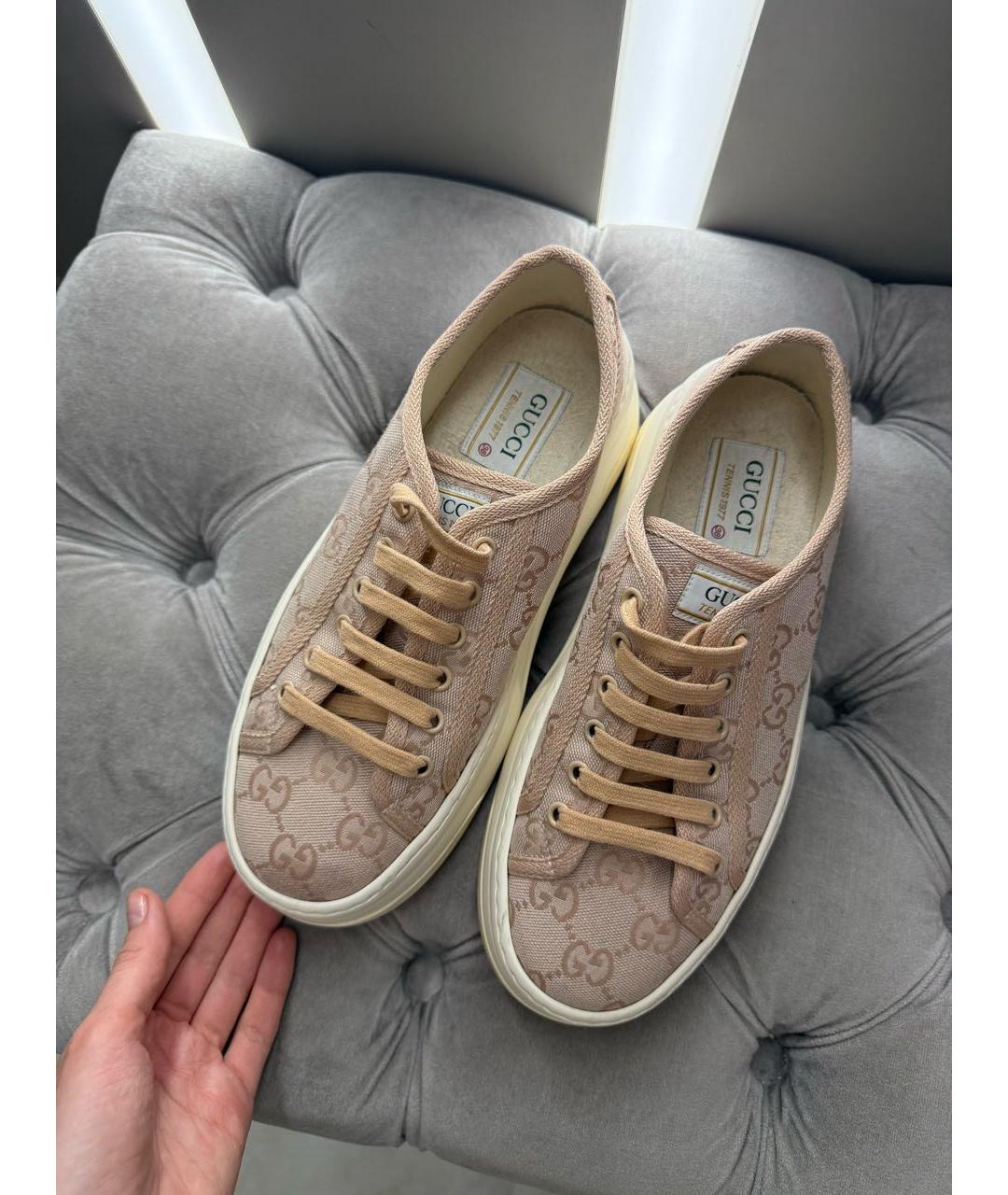 GUCCI Коралловые текстильные кеды, фото 2