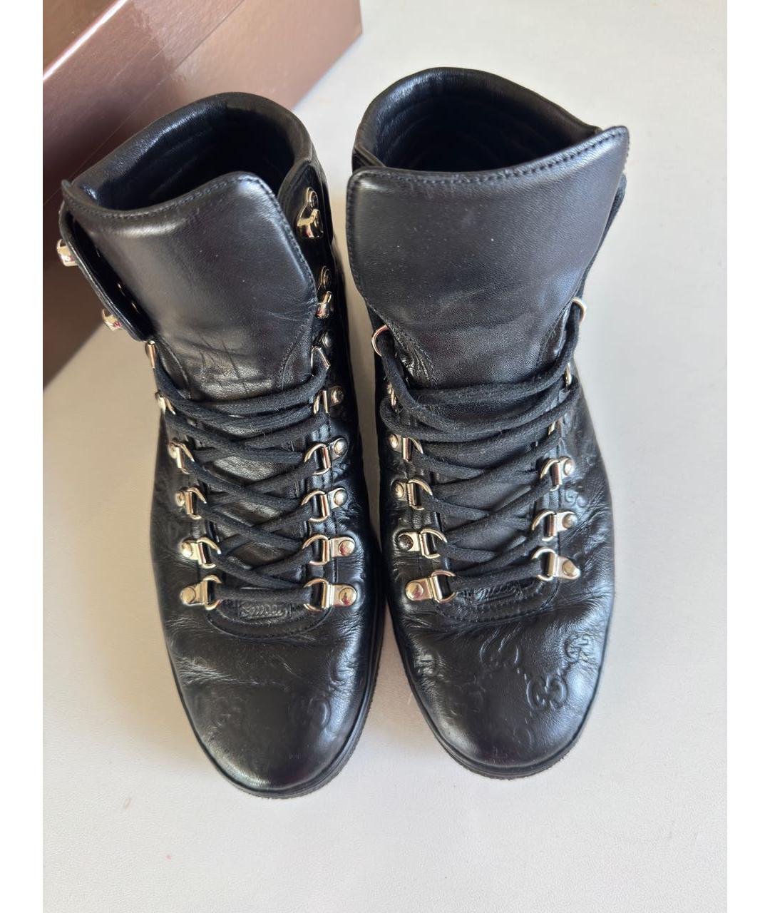 GUCCI Черные кожаные высокие кроссовки / кеды, фото 2