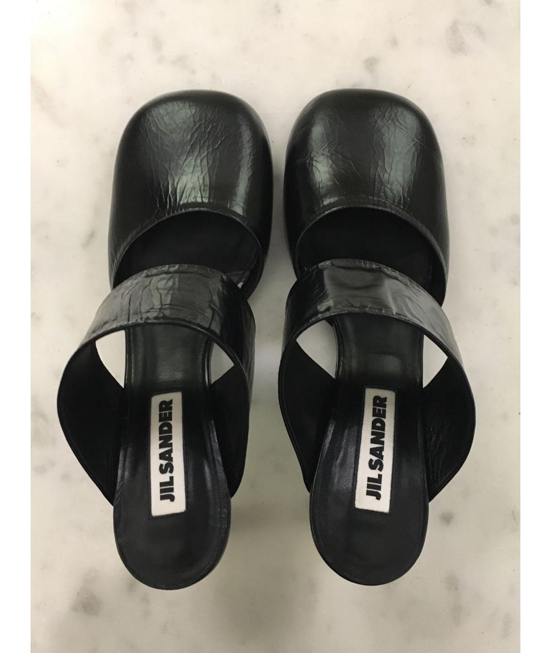 JIL SANDER Черные кожаные сабо, фото 3