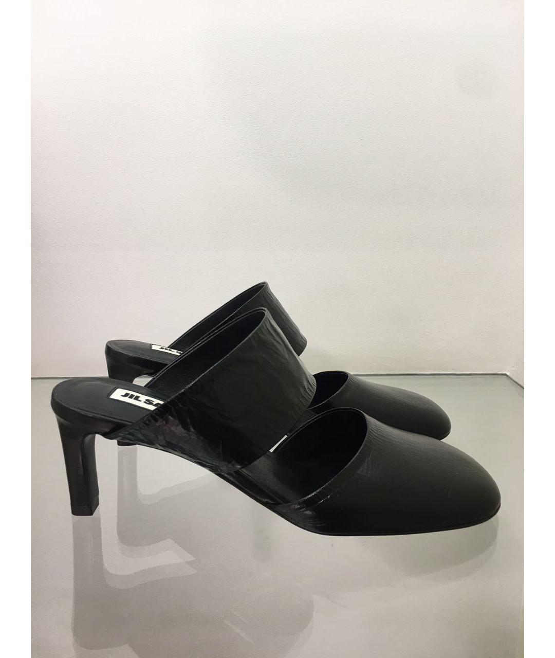 JIL SANDER Черные кожаные сабо, фото 5