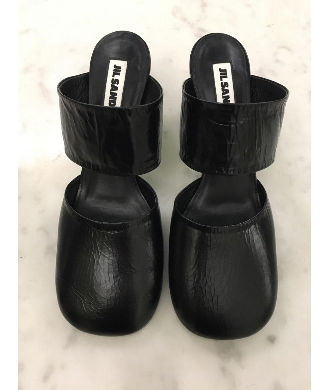 JIL SANDER Черные кожаные сабо, фото 2