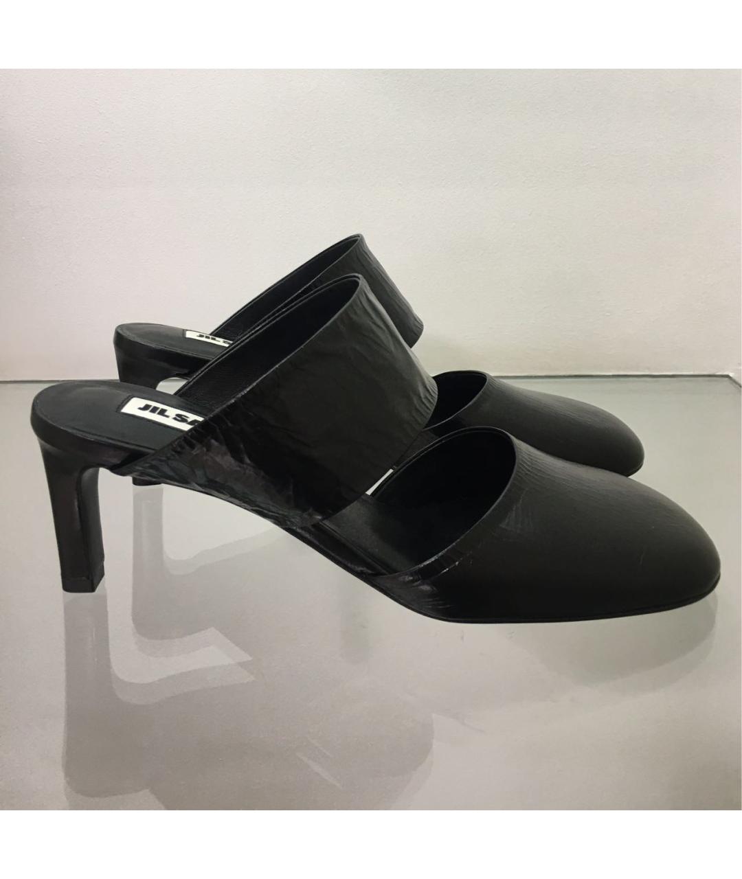 JIL SANDER Черные кожаные мюли, фото 5