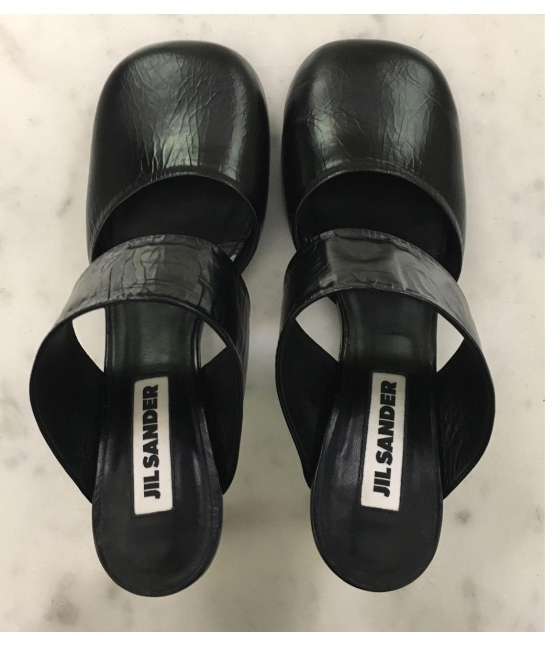 JIL SANDER Черные кожаные мюли, фото 3