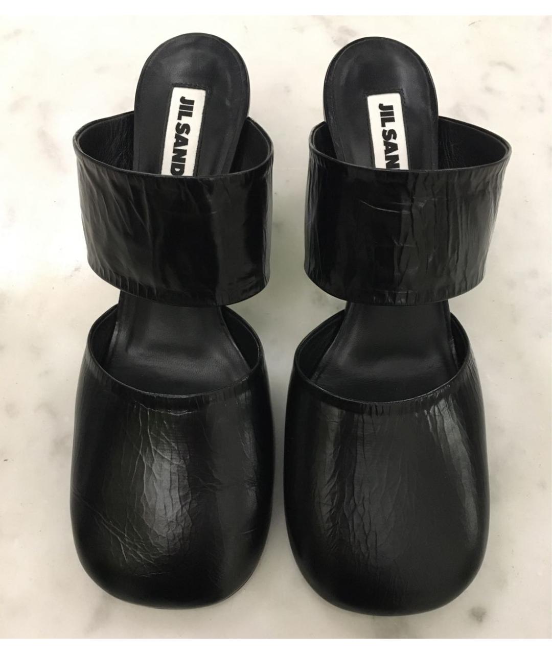 JIL SANDER Черные кожаные мюли, фото 2