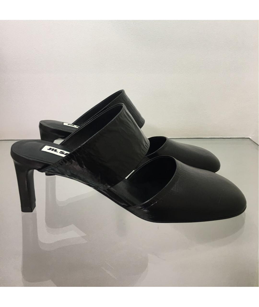 JIL SANDER Черные кожаные мюли, фото 5