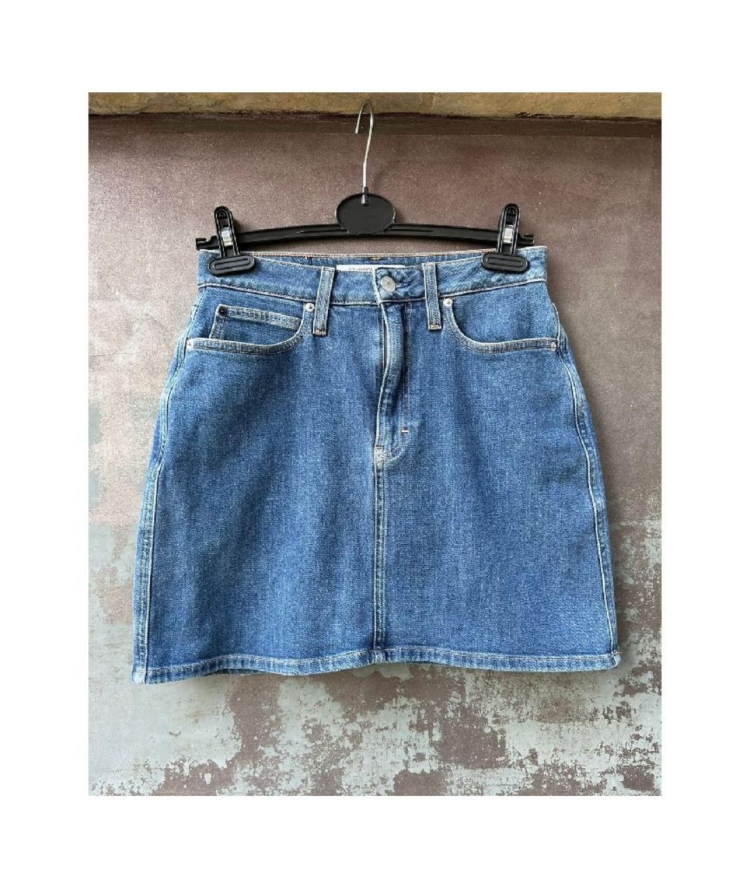 CALVIN KLEIN Синяя хлопковая юбка мини, фото 8