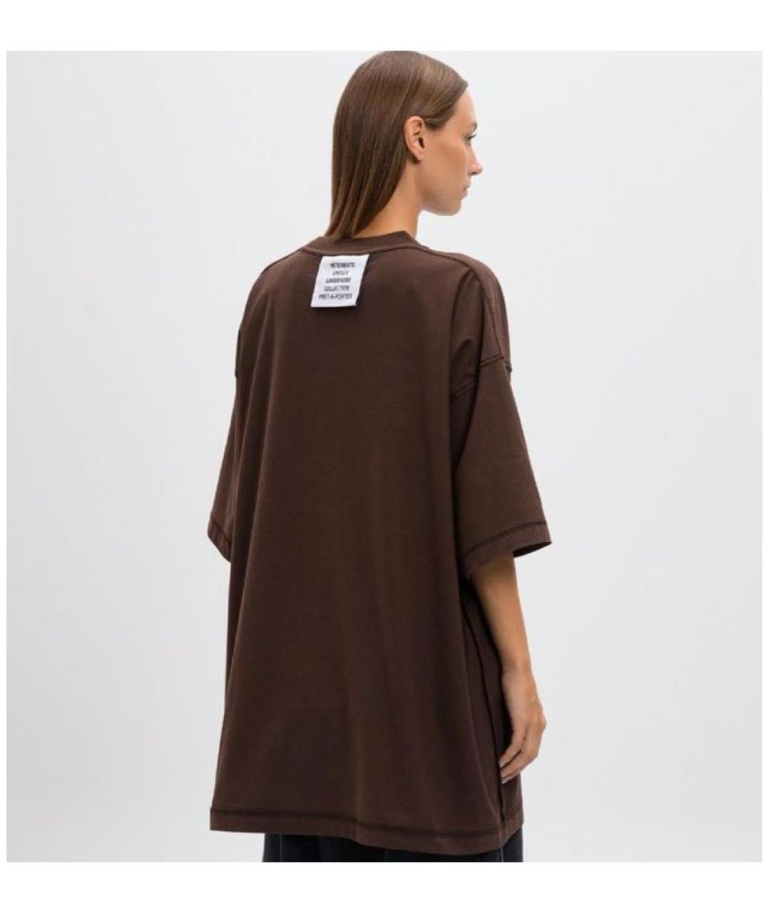 VETEMENTS Коричневая хлопковая футболка, фото 3