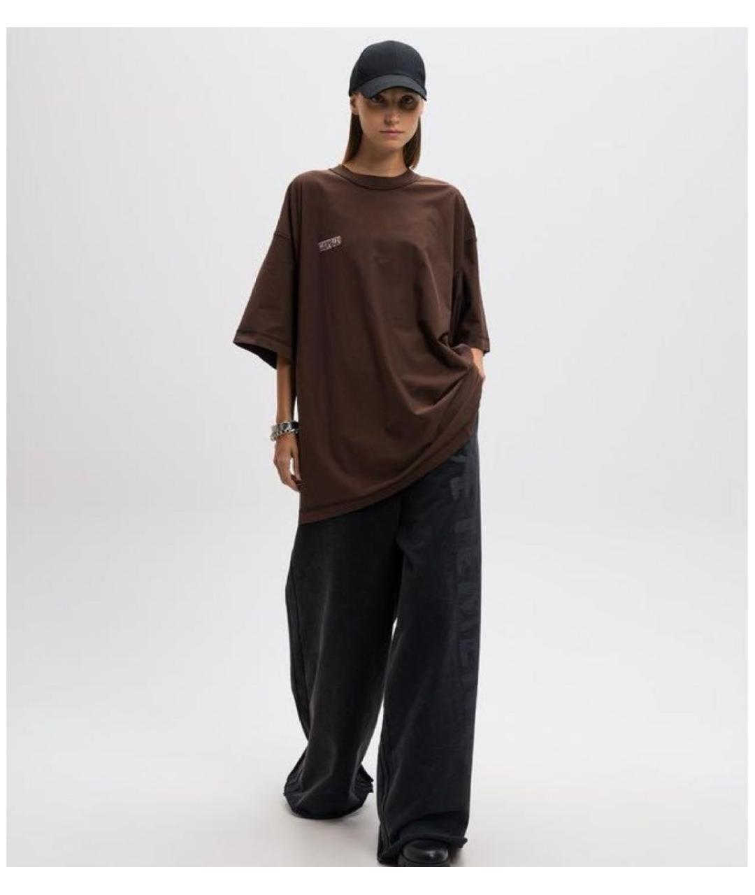 VETEMENTS Коричневая хлопковая футболка, фото 2