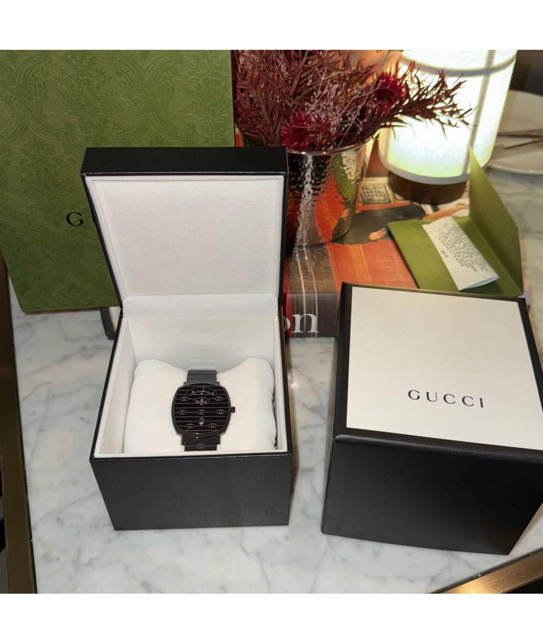 GUCCI Черные стальные часы, фото 4