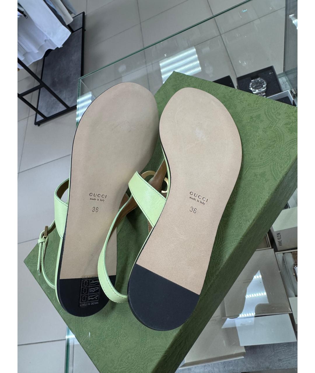 GUCCI Зеленые кожаные сандалии, фото 5