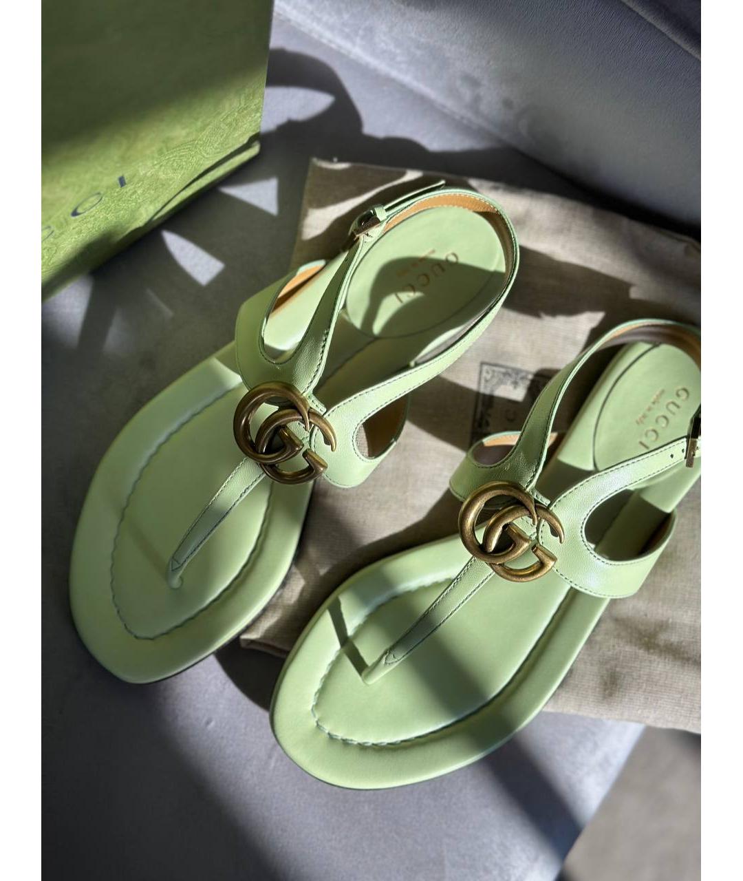 GUCCI Зеленые кожаные сандалии, фото 3