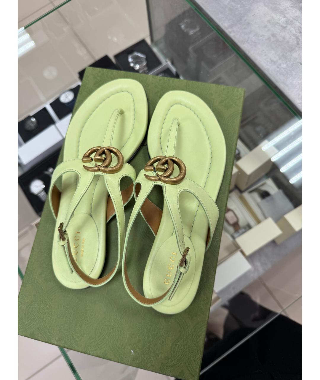 GUCCI Зеленые кожаные сандалии, фото 2