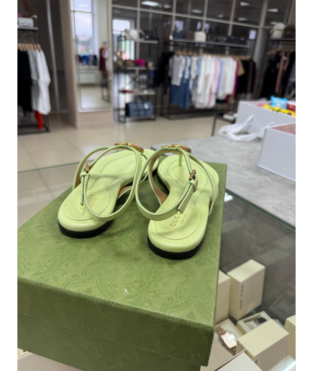 GUCCI Зеленые кожаные сандалии, фото 4