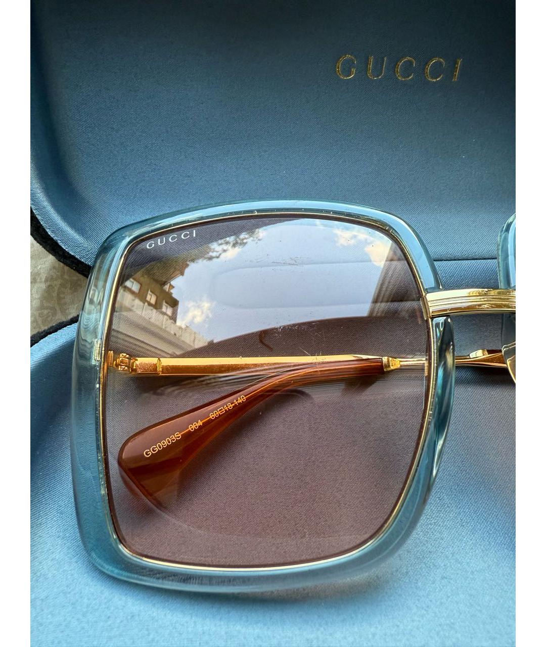 GUCCI Золотые металлические солнцезащитные очки, фото 5