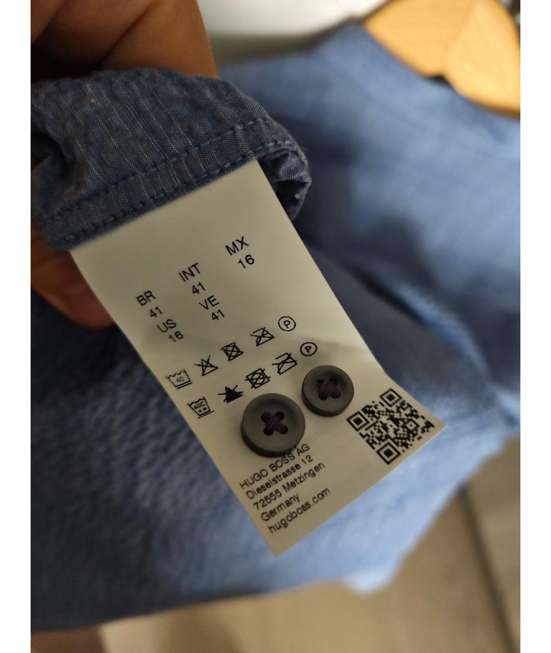 HUGO BOSS Голубая хлопковая кэжуал рубашка, фото 7