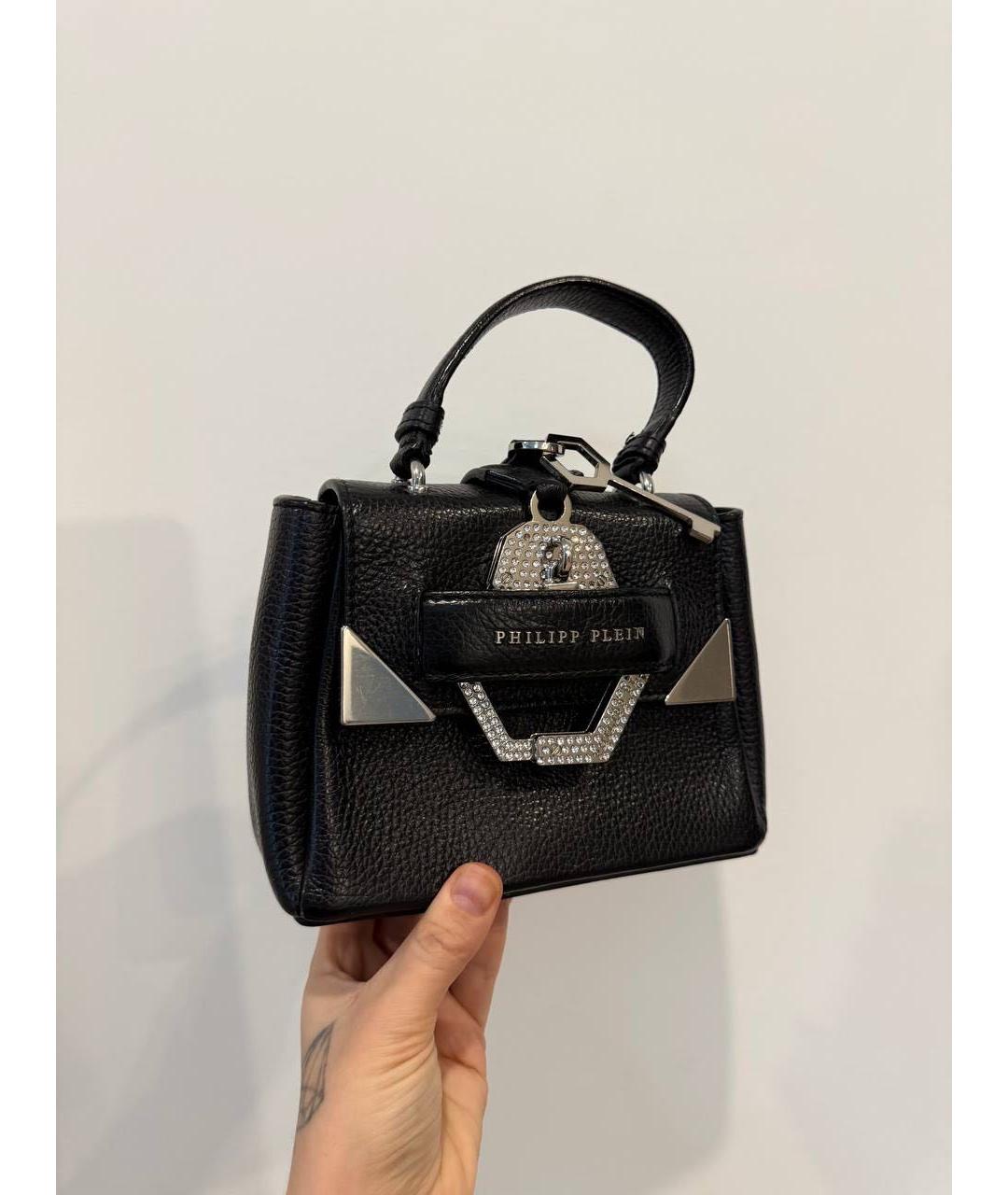 PHILIPP PLEIN Черная кожаная сумка с короткими ручками, фото 2