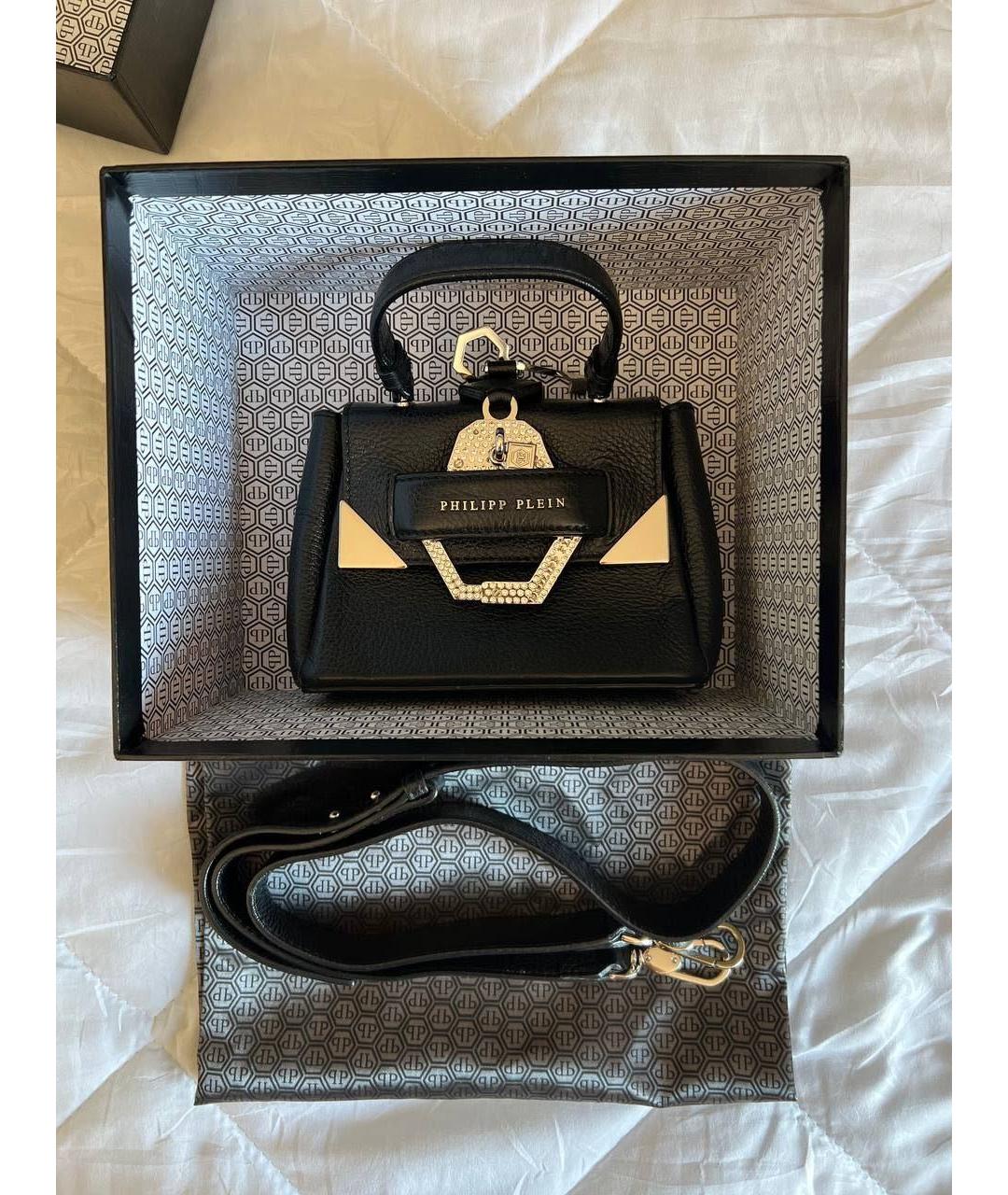 PHILIPP PLEIN Черная кожаная сумка с короткими ручками, фото 4