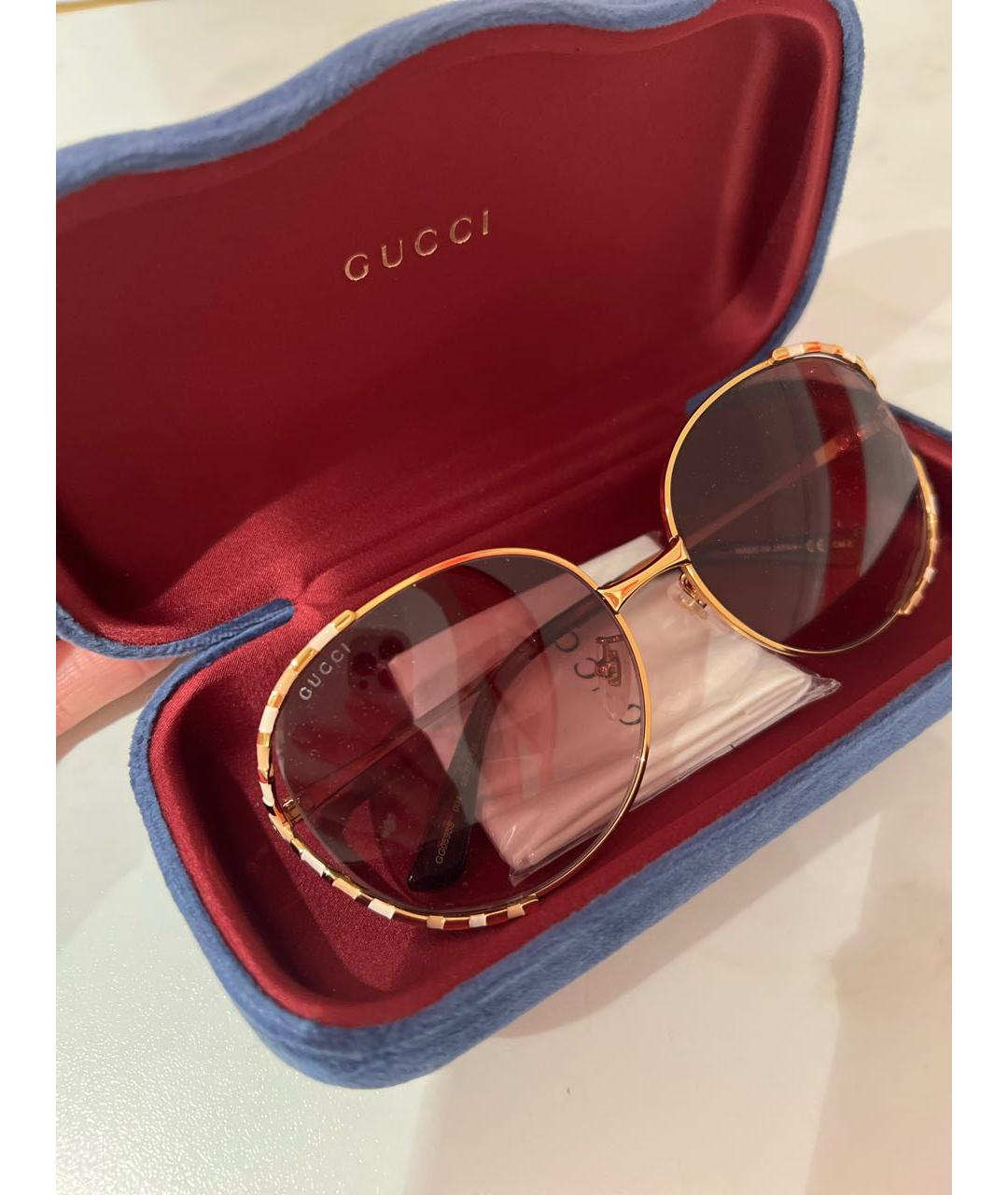 GUCCI Золотые металлические солнцезащитные очки, фото 4