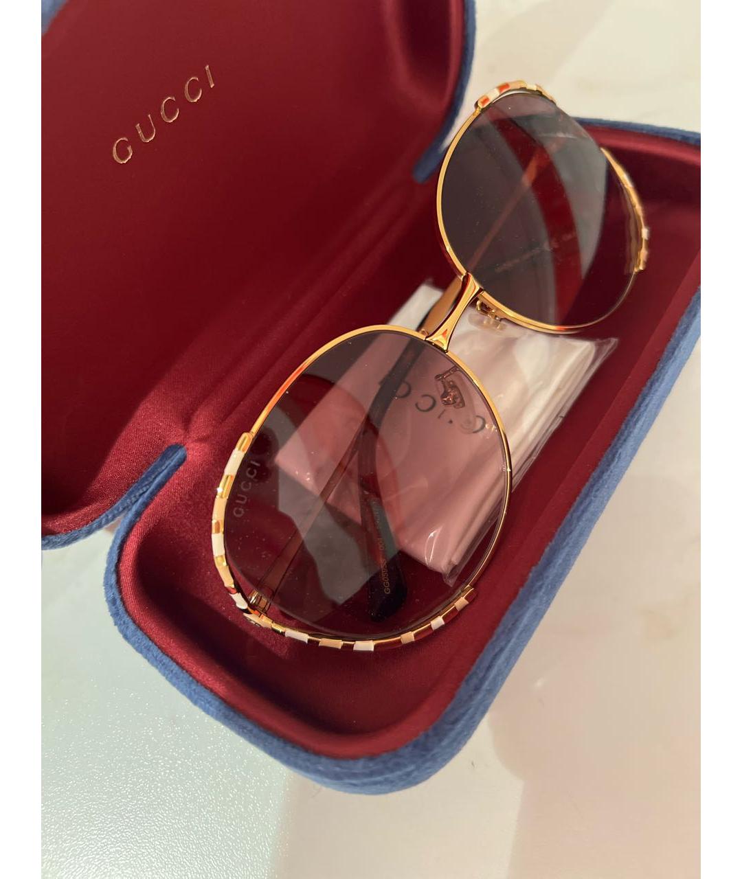 GUCCI Золотые металлические солнцезащитные очки, фото 3