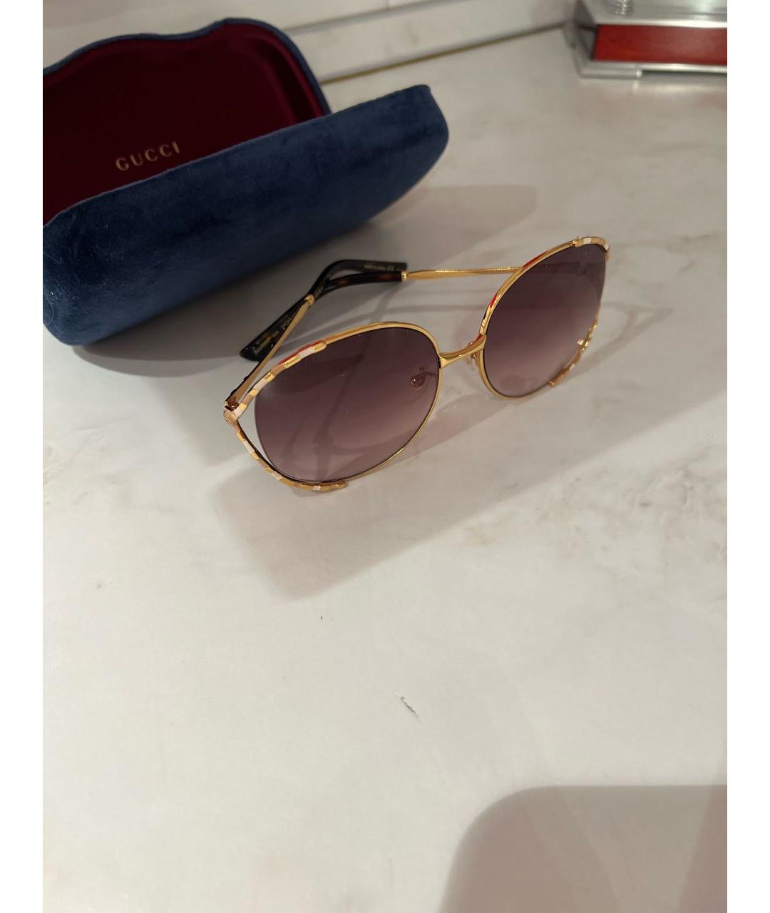 GUCCI Золотые металлические солнцезащитные очки, фото 5
