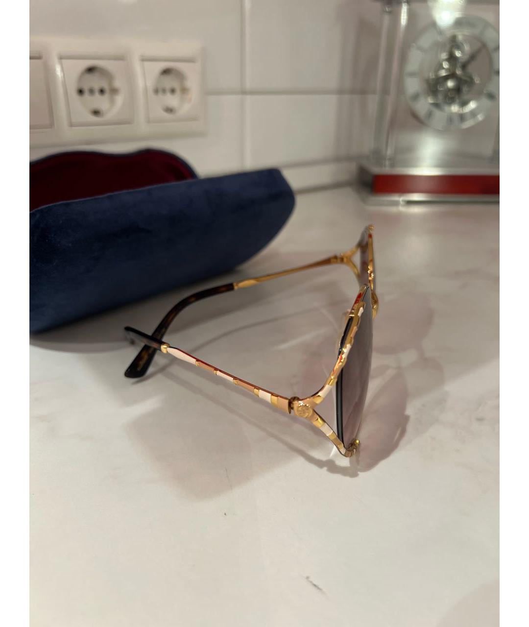 GUCCI Золотые металлические солнцезащитные очки, фото 2