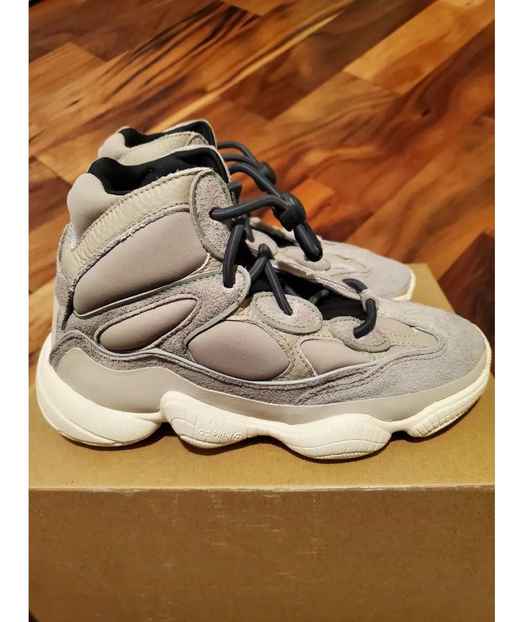 ADIDAS YEEZY Бежевые текстильные высокие кроссовки / кеды, фото 4