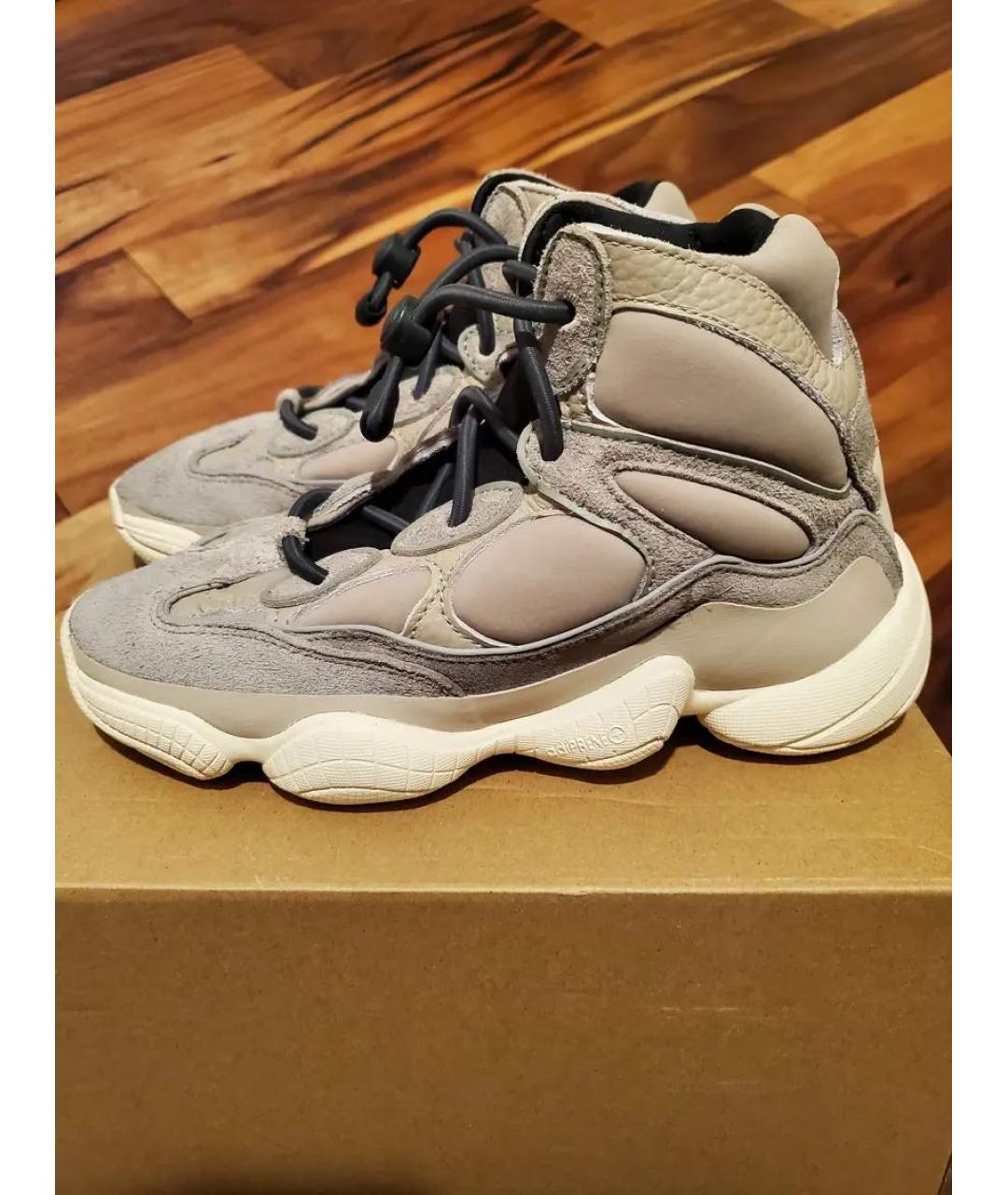 ADIDAS YEEZY Бежевые текстильные высокие кроссовки / кеды, фото 3