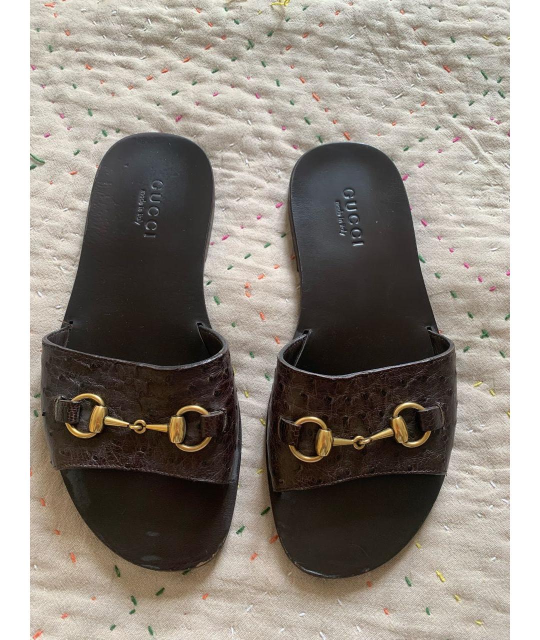 GUCCI Коричневые шлепанцы из экзотической кожи, фото 2