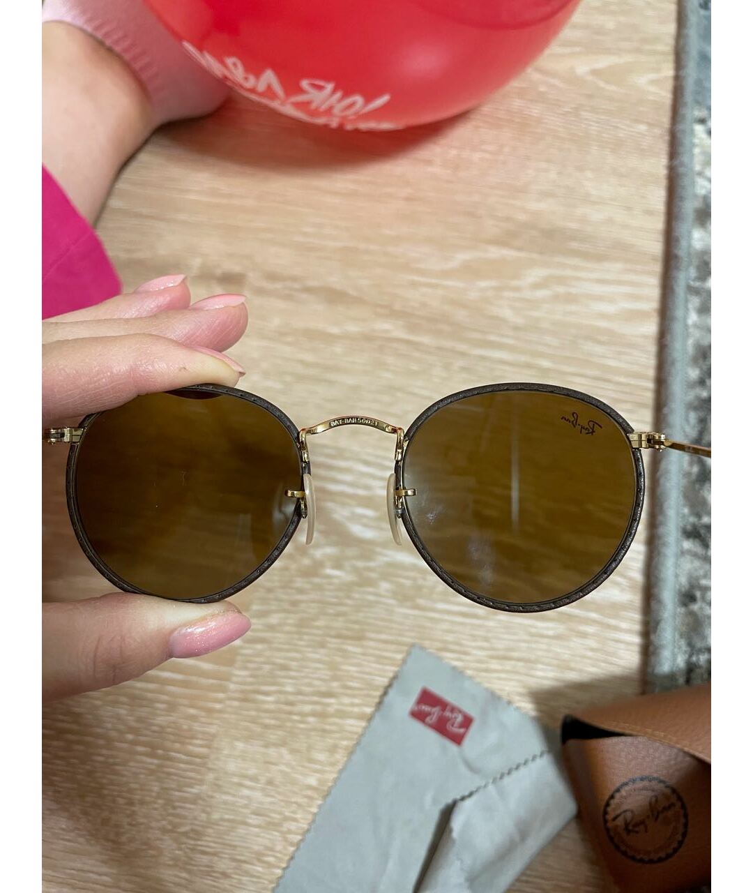 RAY BAN Коричневые металлические солнцезащитные очки, фото 5