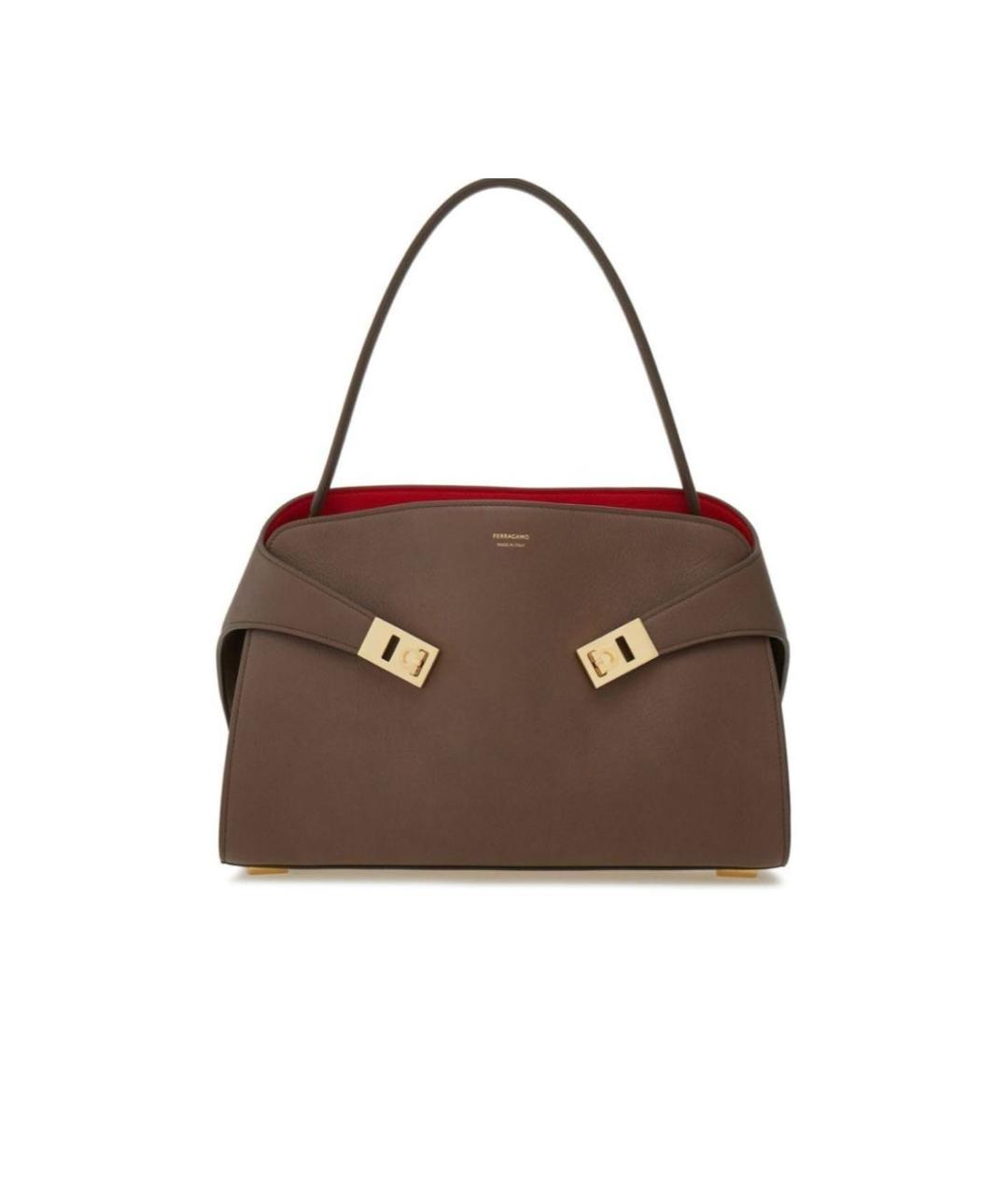 FERRAGAMO Коричневая кожаная сумка с короткими ручками, фото 1