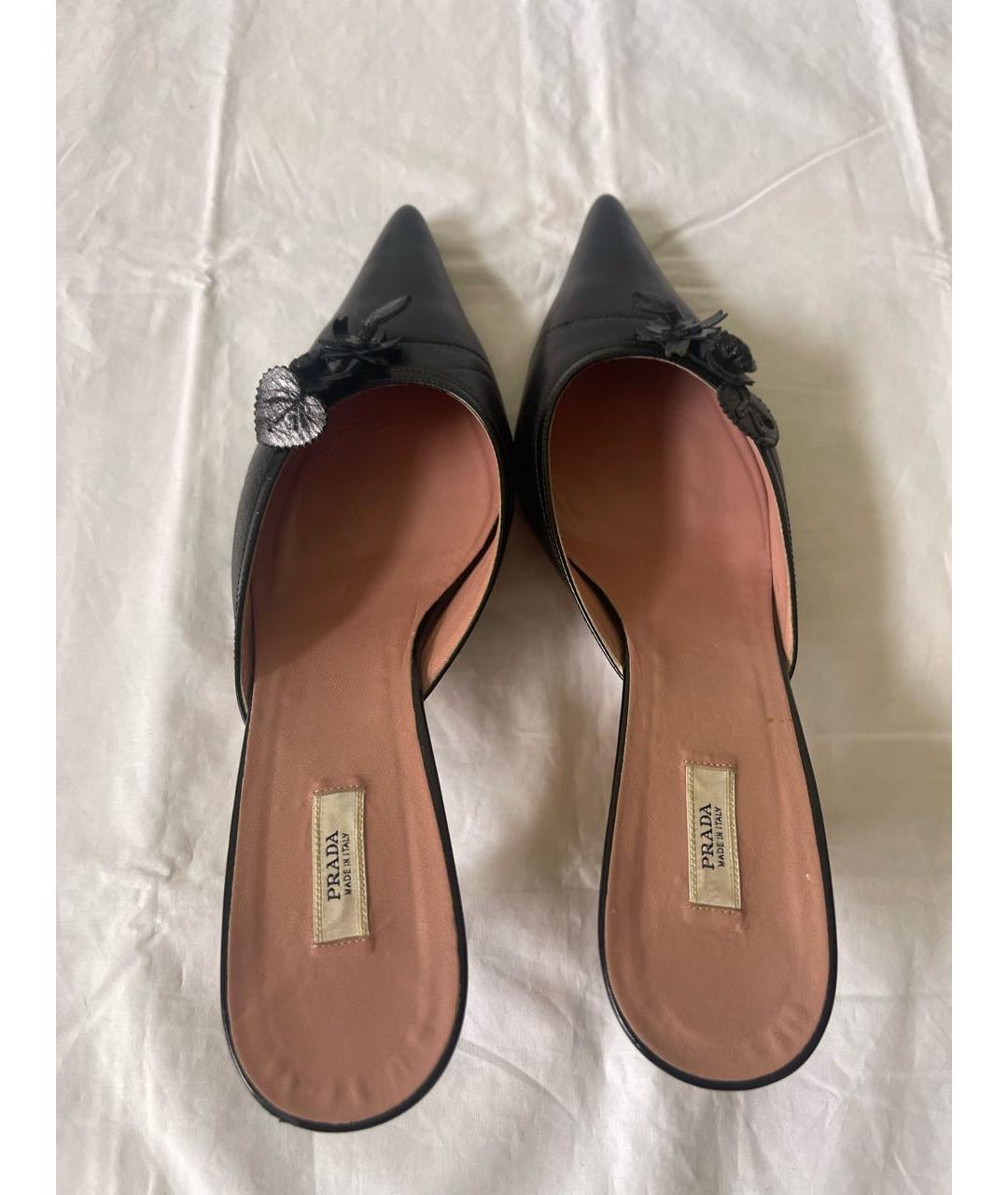 PRADA Черные кожаные мюли, фото 3