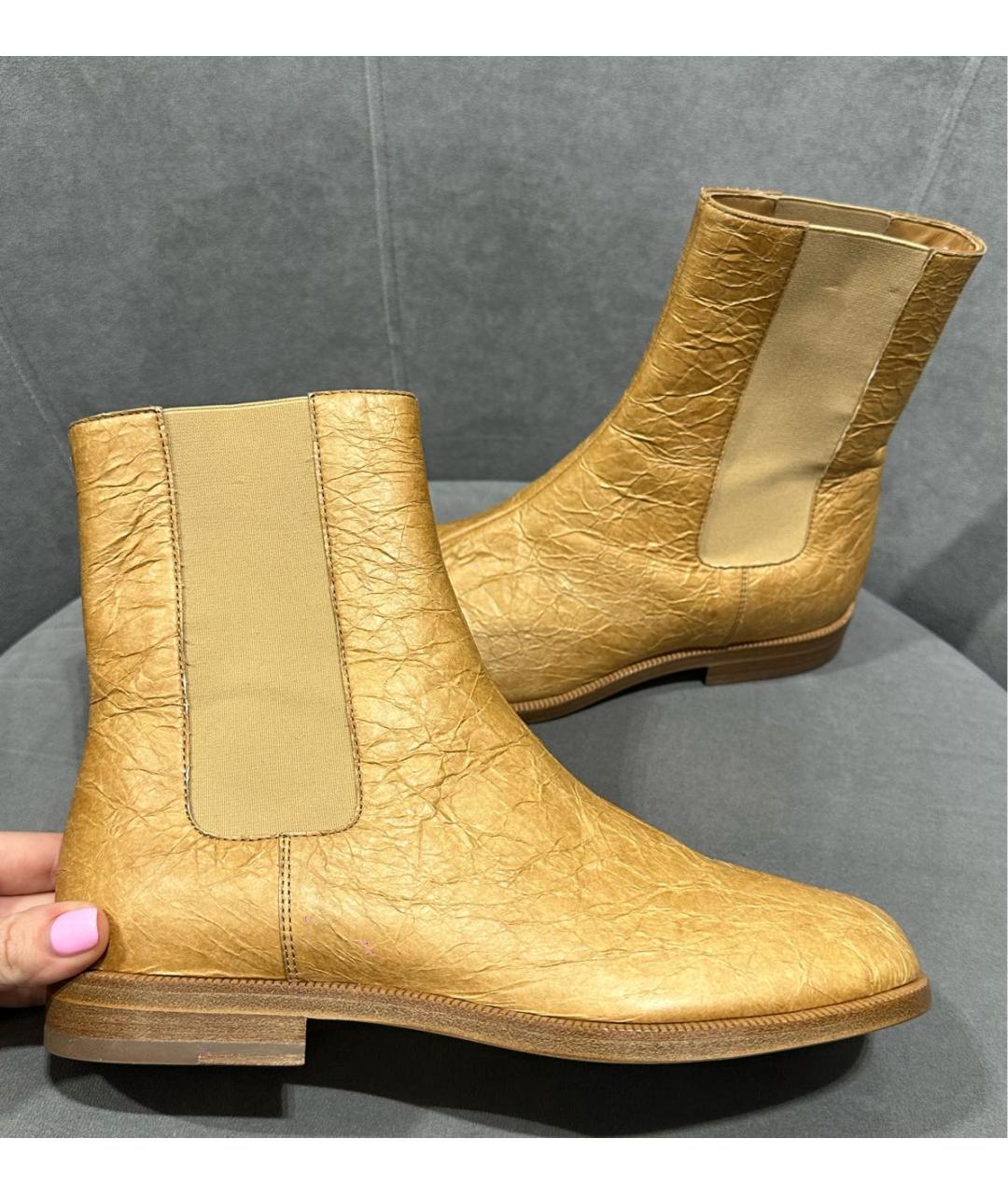 MAISON MARGIELA Горчичные кожаные ботинки, фото 5