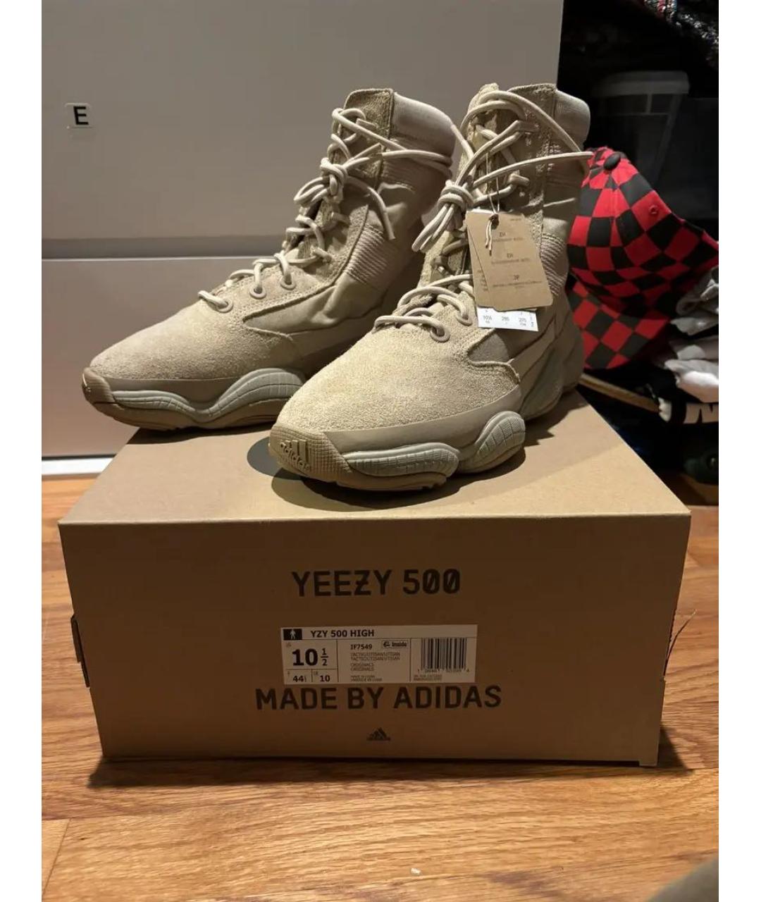 ADIDAS YEEZY Бежевые текстильные высокие кроссовки / кеды, фото 2