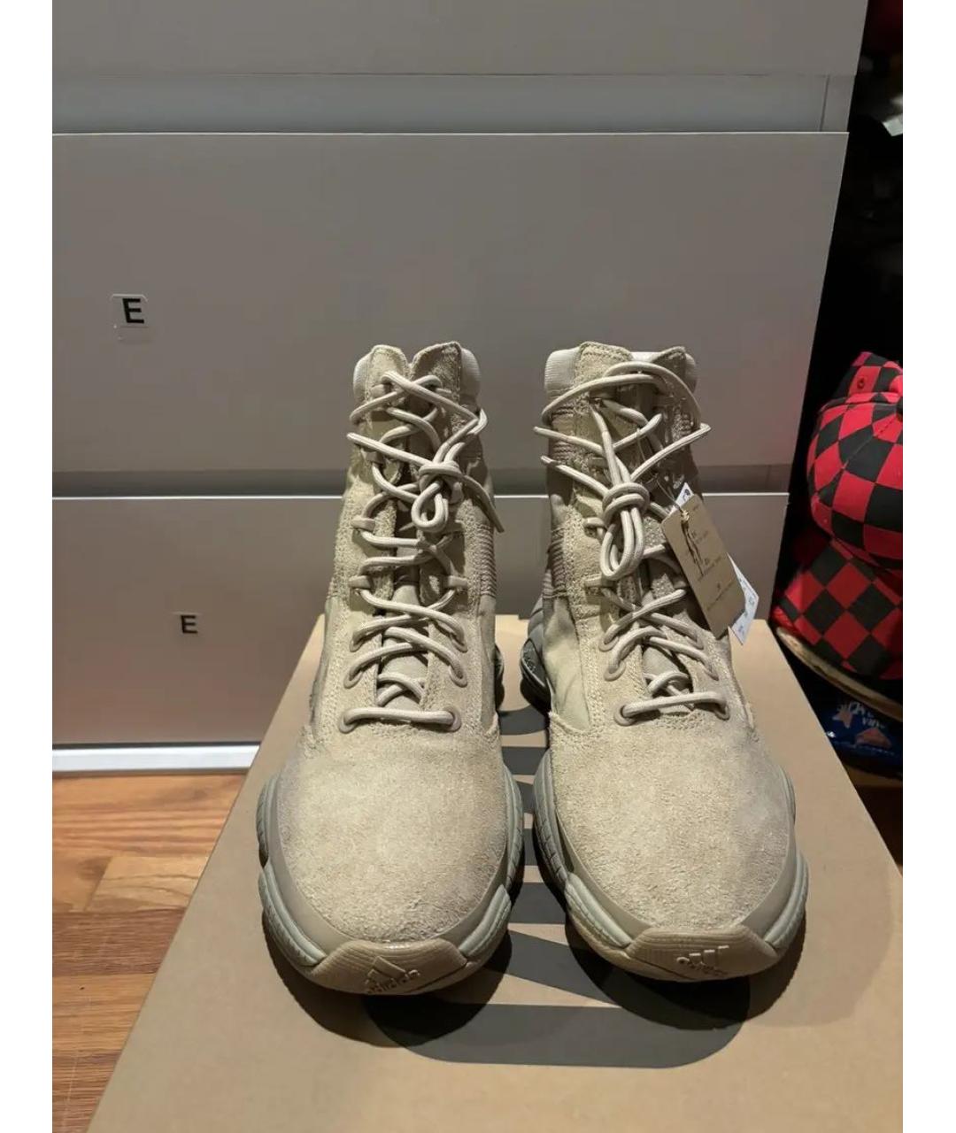 ADIDAS YEEZY Бежевые текстильные высокие кроссовки / кеды, фото 3