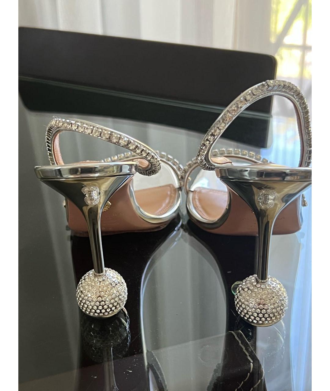 AQUAZZURA Серебряные кожаные босоножки, фото 3